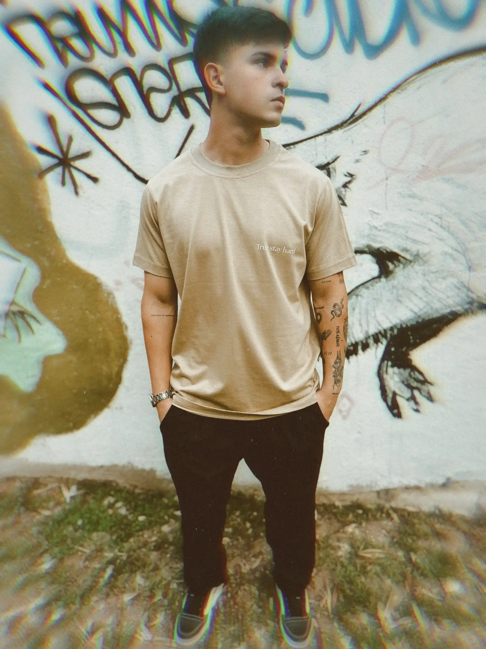 REMERA HOMBRE BEIGE TRUE STAY HARD 